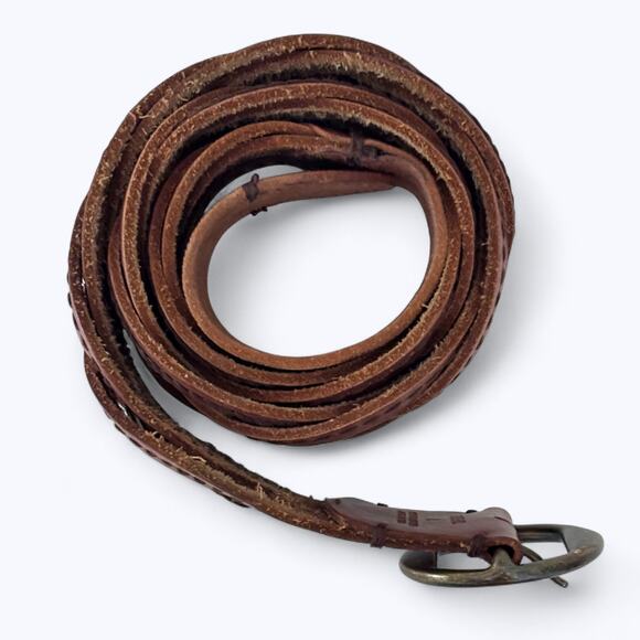 Ruehl Braided Leather Belt Womens L Boho Western Coastal Cowgirl Brass Buckle - Picture 2 of 8